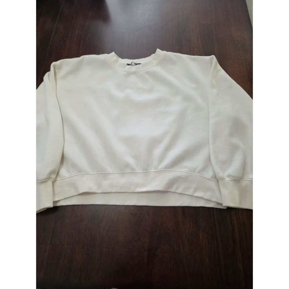 Zara Off-White Cropped Pullover Sweatshirt - Size Large